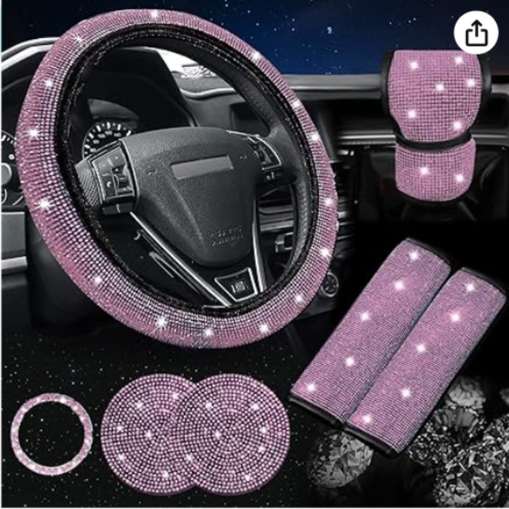 Pink Bling Car Accessories 7 piece Set